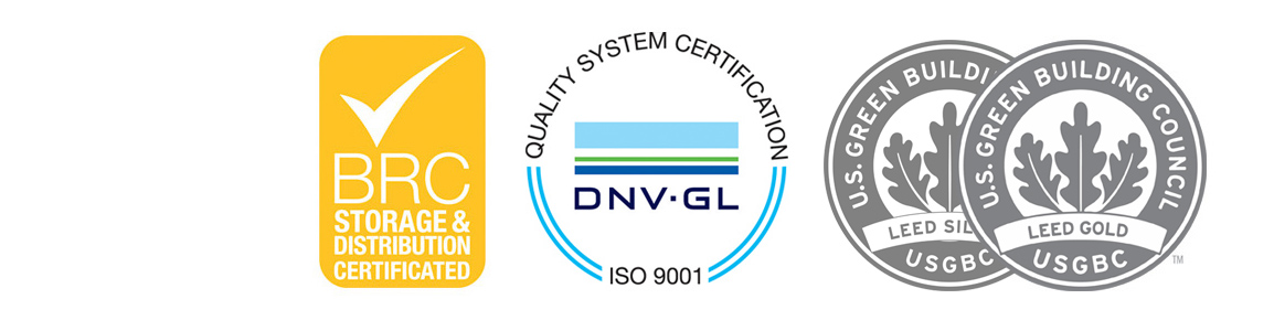 U.S. Green Building Council / Leed Silver-Gold - BRC Storage & Distribution Certificated - ISO 9001 SGS
